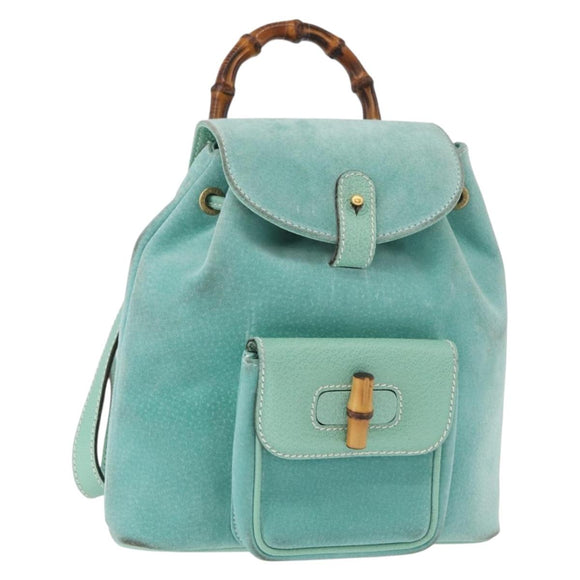 GUCCI Bamboo Backpack Suede Light Blue Gold 003 1998 0030 Auth 180137A