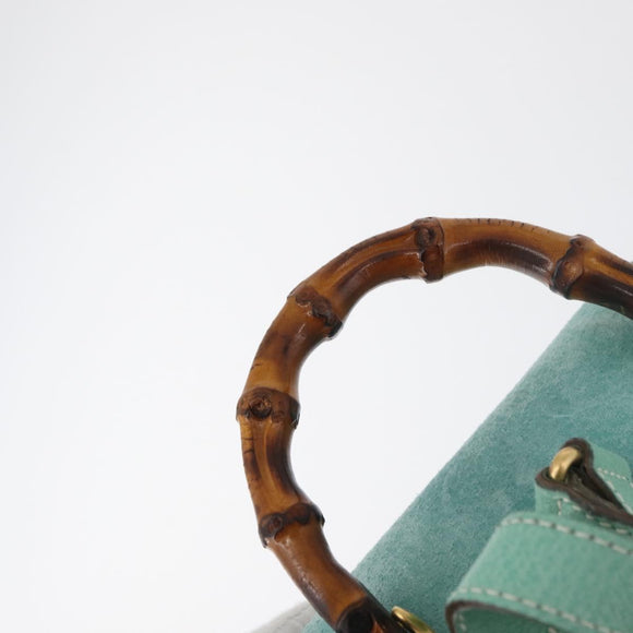 GUCCI Bamboo Backpack Suede Light Blue Gold 003 1998 0030 Auth 180137A