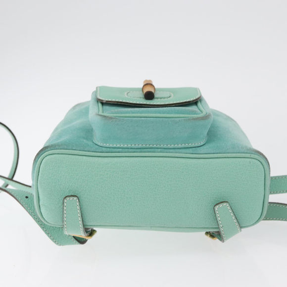 GUCCI Bamboo Backpack Suede Light Blue Gold 003 1998 0030 Auth 180137A