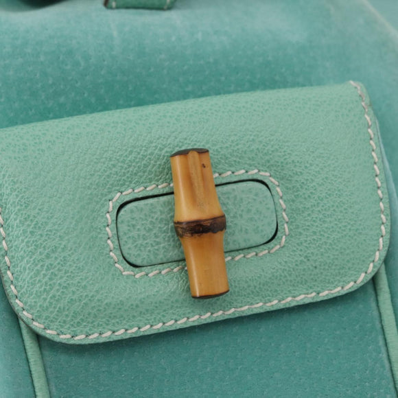 GUCCI Bamboo Backpack Suede Light Blue Gold 003 1998 0030 Auth 180137A