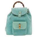 GUCCI Bamboo Backpack Suede Light Blue Gold 003 1998 0030 Auth 180137A-2