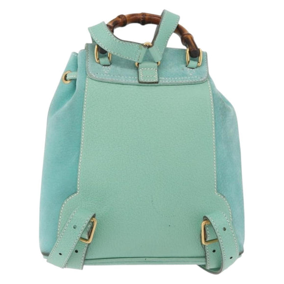 GUCCI Bamboo Backpack Suede Light Blue Gold 003 1998 0030 Auth 180137A