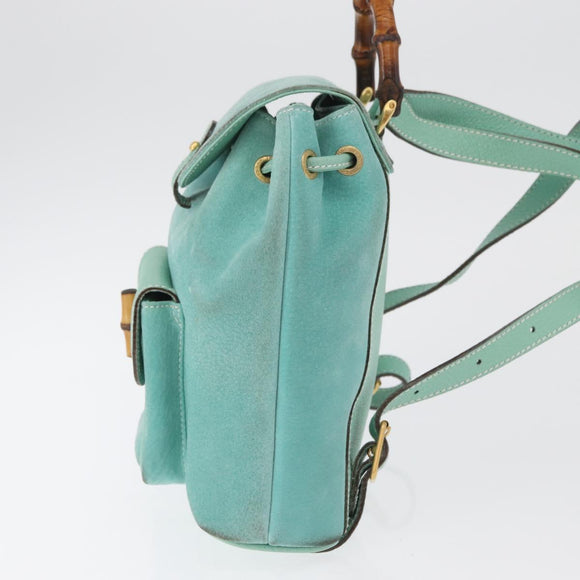 GUCCI Bamboo Backpack Suede Light Blue Gold 003 1998 0030 Auth 180137A
