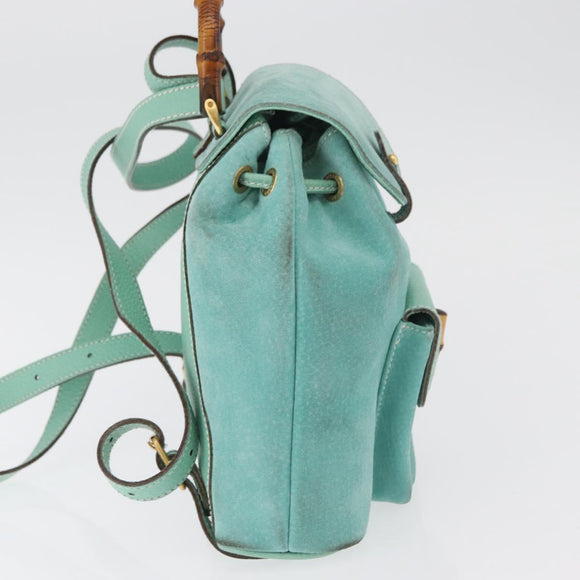 GUCCI Bamboo Backpack Suede Light Blue Gold 003 1998 0030 Auth 180137A