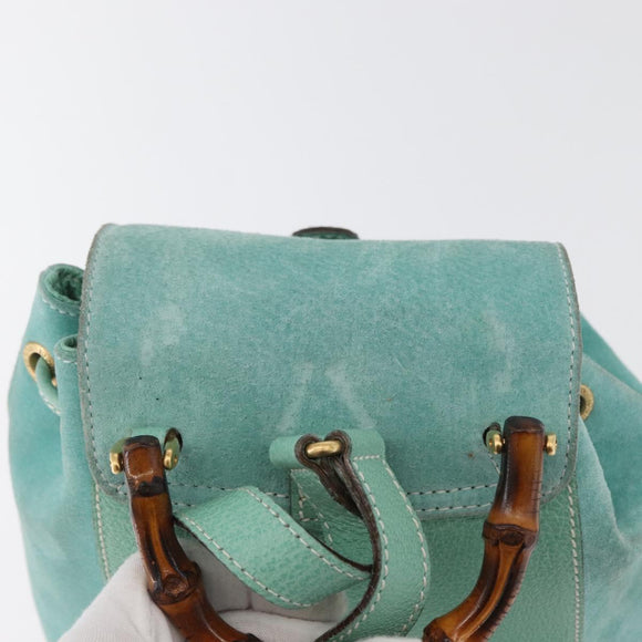 GUCCI Bamboo Backpack Suede Light Blue Gold 003 1998 0030 Auth 180137A