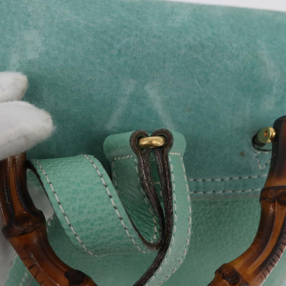 GUCCI Bamboo Backpack Suede Light Blue Gold 003 1998 0030 Auth 180137A