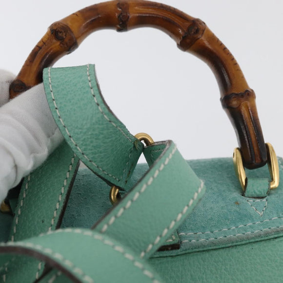 GUCCI Bamboo Backpack Suede Light Blue Gold 003 1998 0030 Auth 180137A