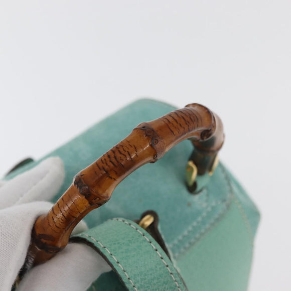 GUCCI Bamboo Backpack Suede Light Blue Gold 003 1998 0030 Auth 180137A