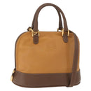 LOEWE Anagram Hand Bag Leather 2way Brown Gold Auth 180138A-1