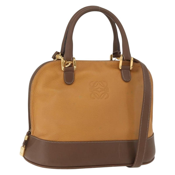 LOEWE Anagram Hand Bag Leather 2way Brown Gold Auth 180138A