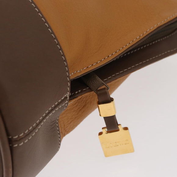 LOEWE Anagram Hand Bag Leather 2way Brown Gold Auth 180138A