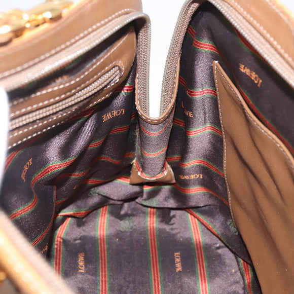 LOEWE Anagram Hand Bag Leather 2way Brown Gold Auth 180138A