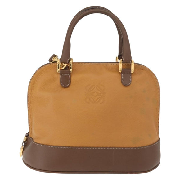 LOEWE Anagram Hand Bag Leather 2way Brown Gold Auth 180138A