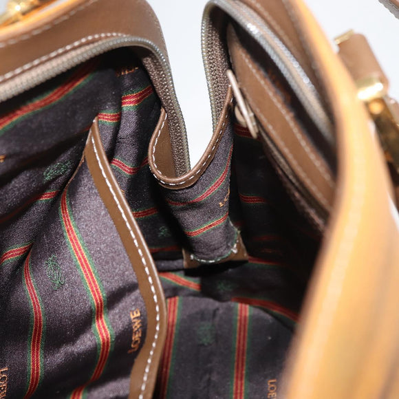 LOEWE Anagram Hand Bag Leather 2way Brown Gold Auth 180138A