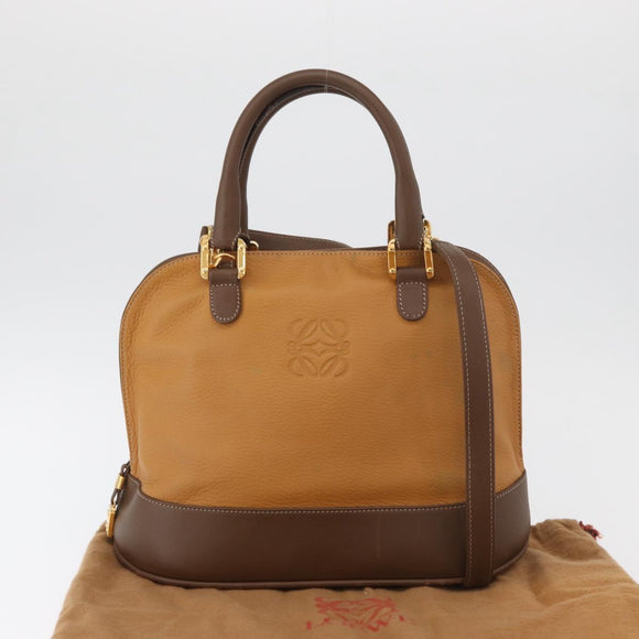 LOEWE Anagram Hand Bag Leather 2way Brown Gold Auth 180138A