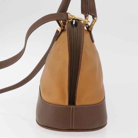 LOEWE Anagram Hand Bag Leather 2way Brown Gold Auth 180138A