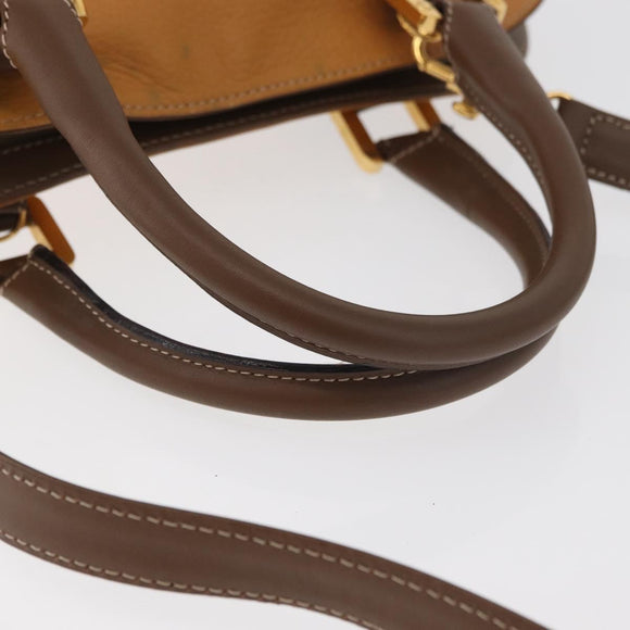 LOEWE Anagram Hand Bag Leather 2way Brown Gold Auth 180138A