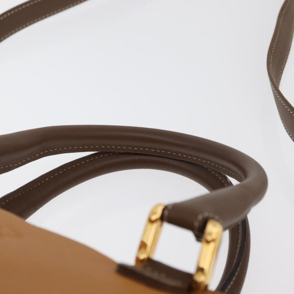 LOEWE Anagram Hand Bag Leather 2way Brown Gold Auth 180138A