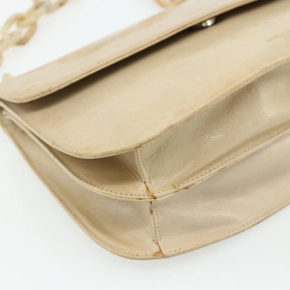 PRADA Chain Shoulder Bag Leather Beige Silver Auth 180139