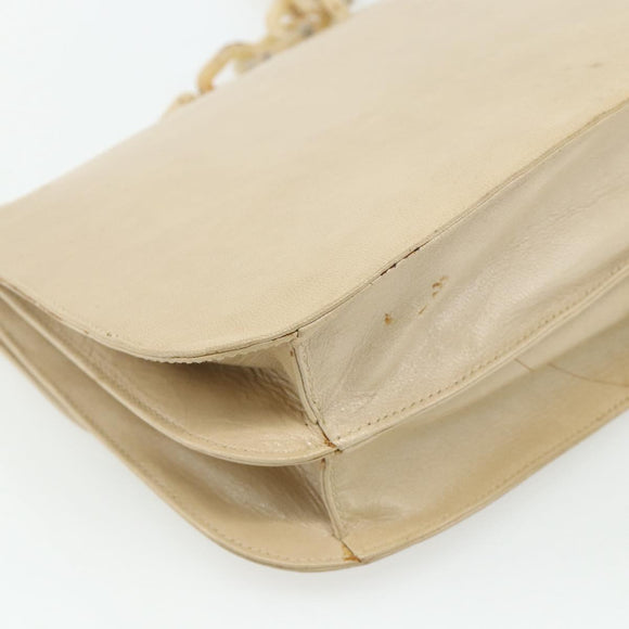 PRADA Chain Shoulder Bag Leather Beige Silver Auth 180139