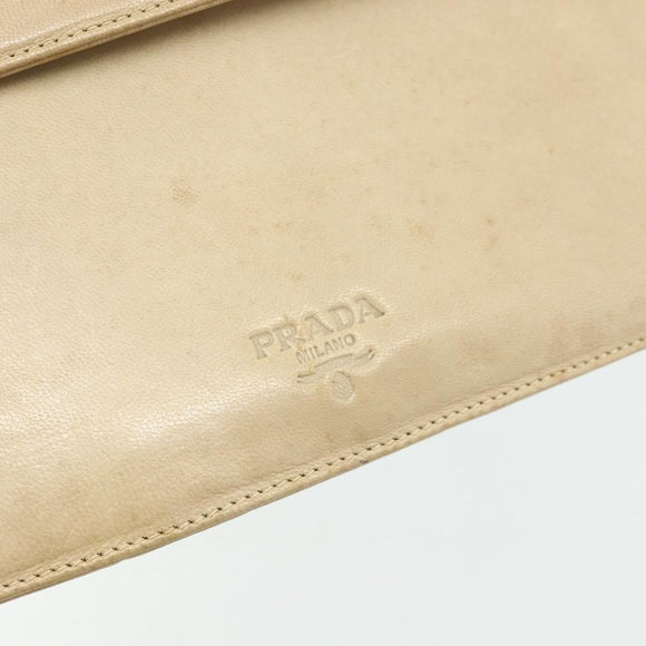 PRADA Chain Shoulder Bag Leather Beige Silver Auth 180139