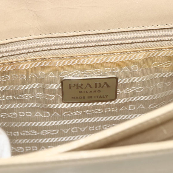 PRADA Chain Shoulder Bag Leather Beige Silver Auth 180139
