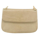 PRADA Chain Shoulder Bag Leather Beige Silver Auth 180139-13