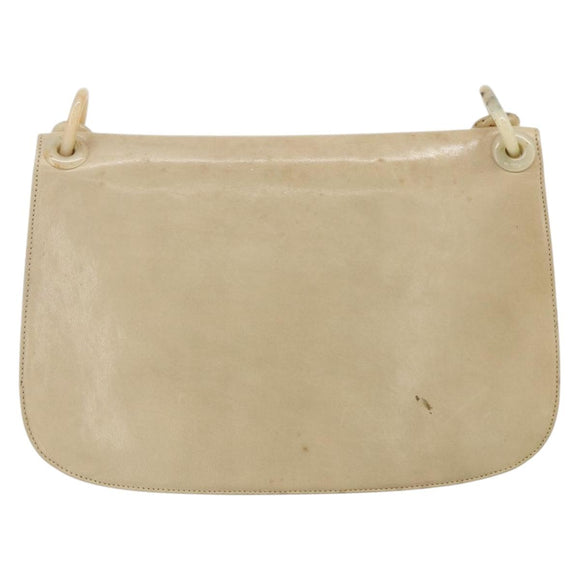 PRADA Chain Shoulder Bag Leather Beige Silver Auth 180139