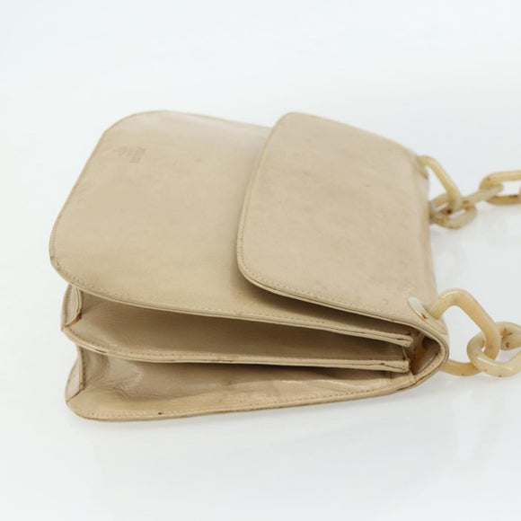 PRADA Chain Shoulder Bag Leather Beige Silver Auth 180139