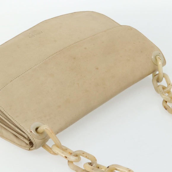 PRADA Chain Shoulder Bag Leather Beige Silver Auth 180139