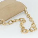 PRADA Chain Shoulder Bag Leather Beige Silver Auth 180139-7