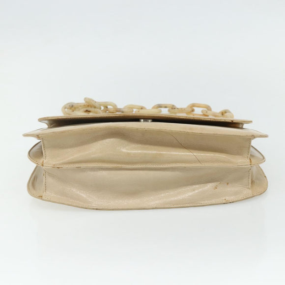 PRADA Chain Shoulder Bag Leather Beige Silver Auth 180139