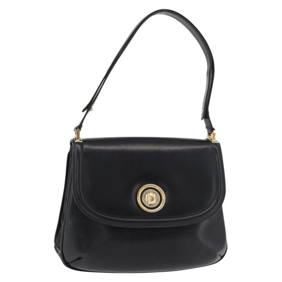 GUCCI Shoulder Bag Leather Black Gold Auth 180143