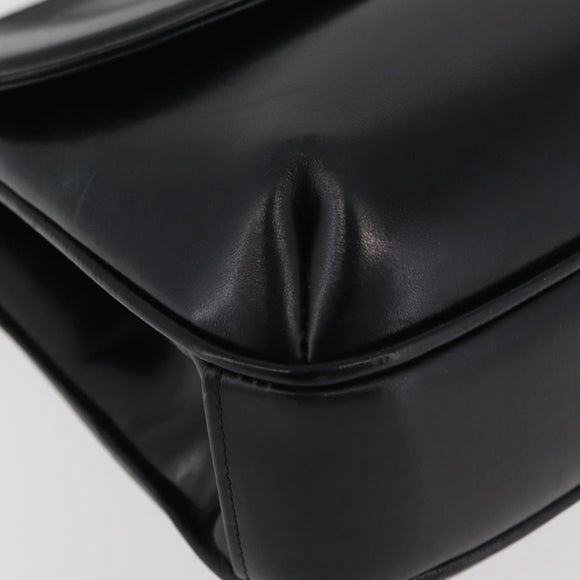 GUCCI Shoulder Bag Leather Black Gold Auth 180143