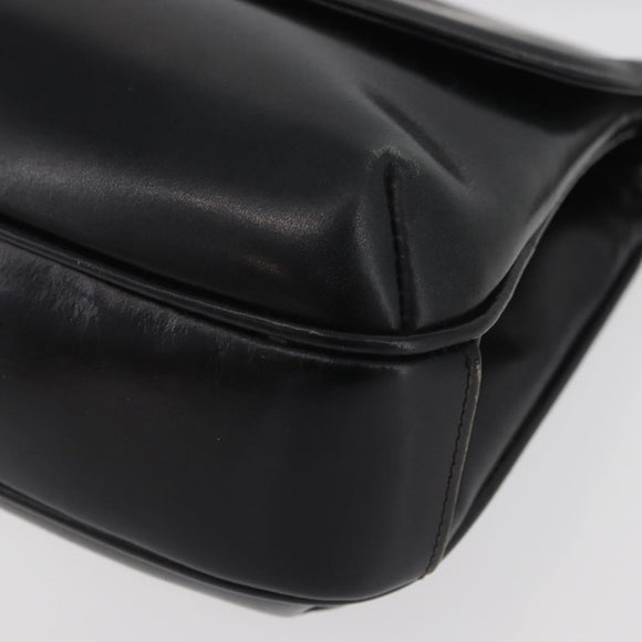 GUCCI Shoulder Bag Leather Black Gold Auth 180143
