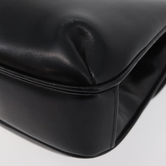 GUCCI Shoulder Bag Leather Black Gold Auth 180143