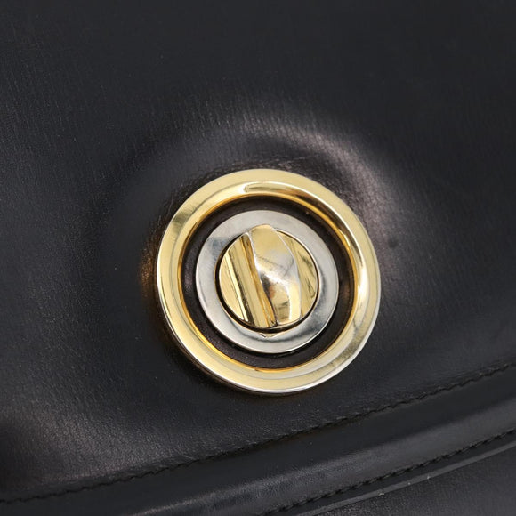 GUCCI Shoulder Bag Leather Black Gold Auth 180143