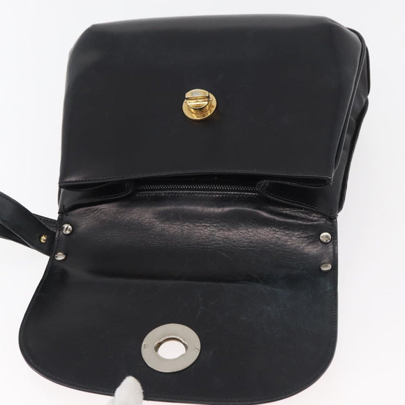 GUCCI Shoulder Bag Leather Black Gold Auth 180143