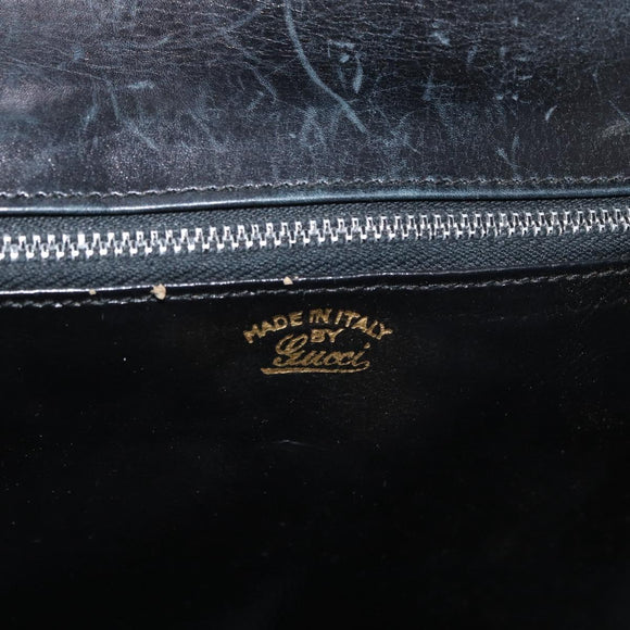 GUCCI Shoulder Bag Leather Black Gold Auth 180143