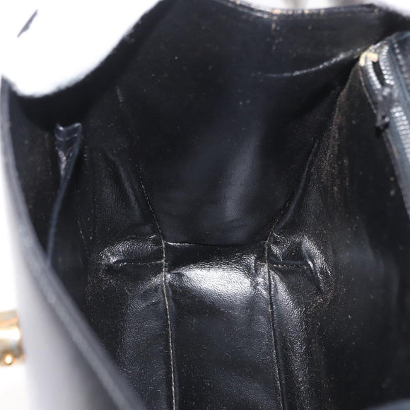 GUCCI Shoulder Bag Leather Black Gold Auth 180143