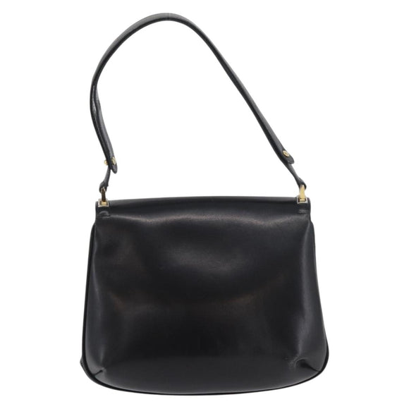 GUCCI Shoulder Bag Leather Black Gold Auth 180143