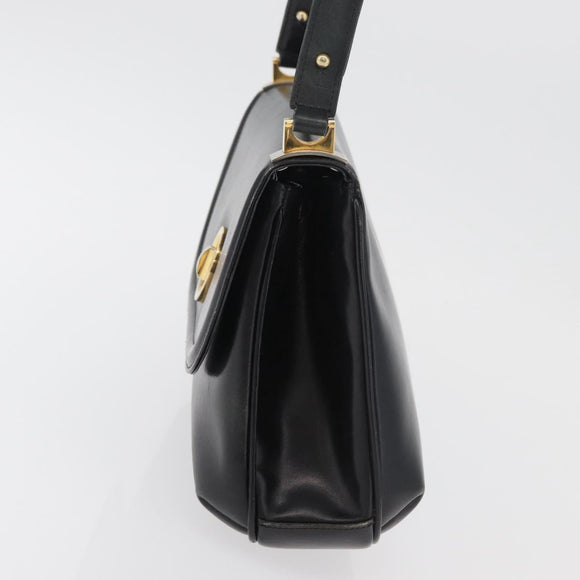 GUCCI Shoulder Bag Leather Black Gold Auth 180143