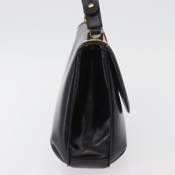 GUCCI Shoulder Bag Leather Black Gold Auth 180143