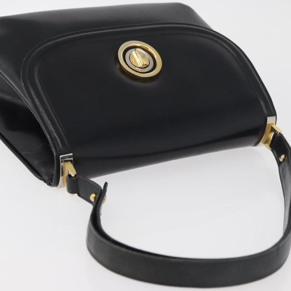 GUCCI Shoulder Bag Leather Black Gold Auth 180143