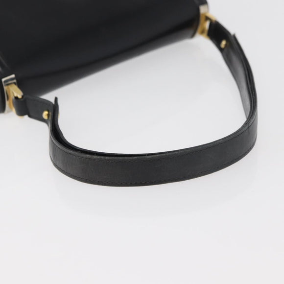 GUCCI Shoulder Bag Leather Black Gold Auth 180143