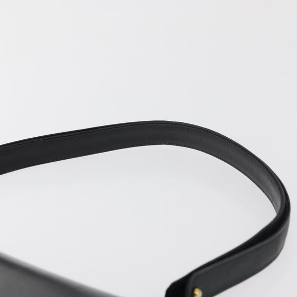 GUCCI Shoulder Bag Leather Black Gold Auth 180143