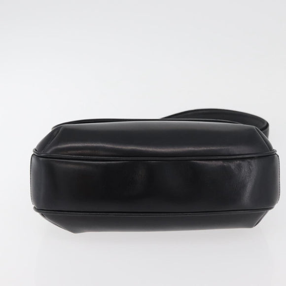 GUCCI Shoulder Bag Leather Black Gold Auth 180143