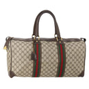 GUCCI GG Supreme Web Sherry Line Boston Bag PVC Beige Red Auth 180146-1