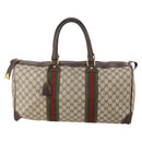 GUCCI GG Supreme Web Sherry Line Boston Bag PVC Beige Red Auth 180146-13
