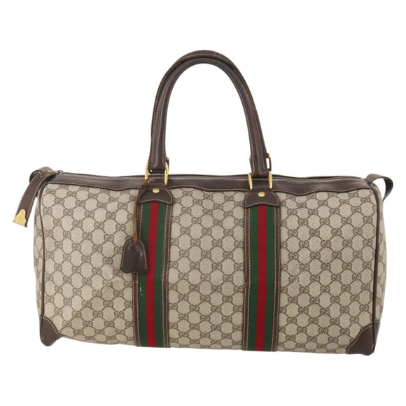 GUCCI GG Supreme Web Sherry Line Boston Bag PVC Beige Red Auth 180146